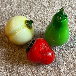 Glass Fruit Art Decor Strawberry, Peach, Pear Murano Style